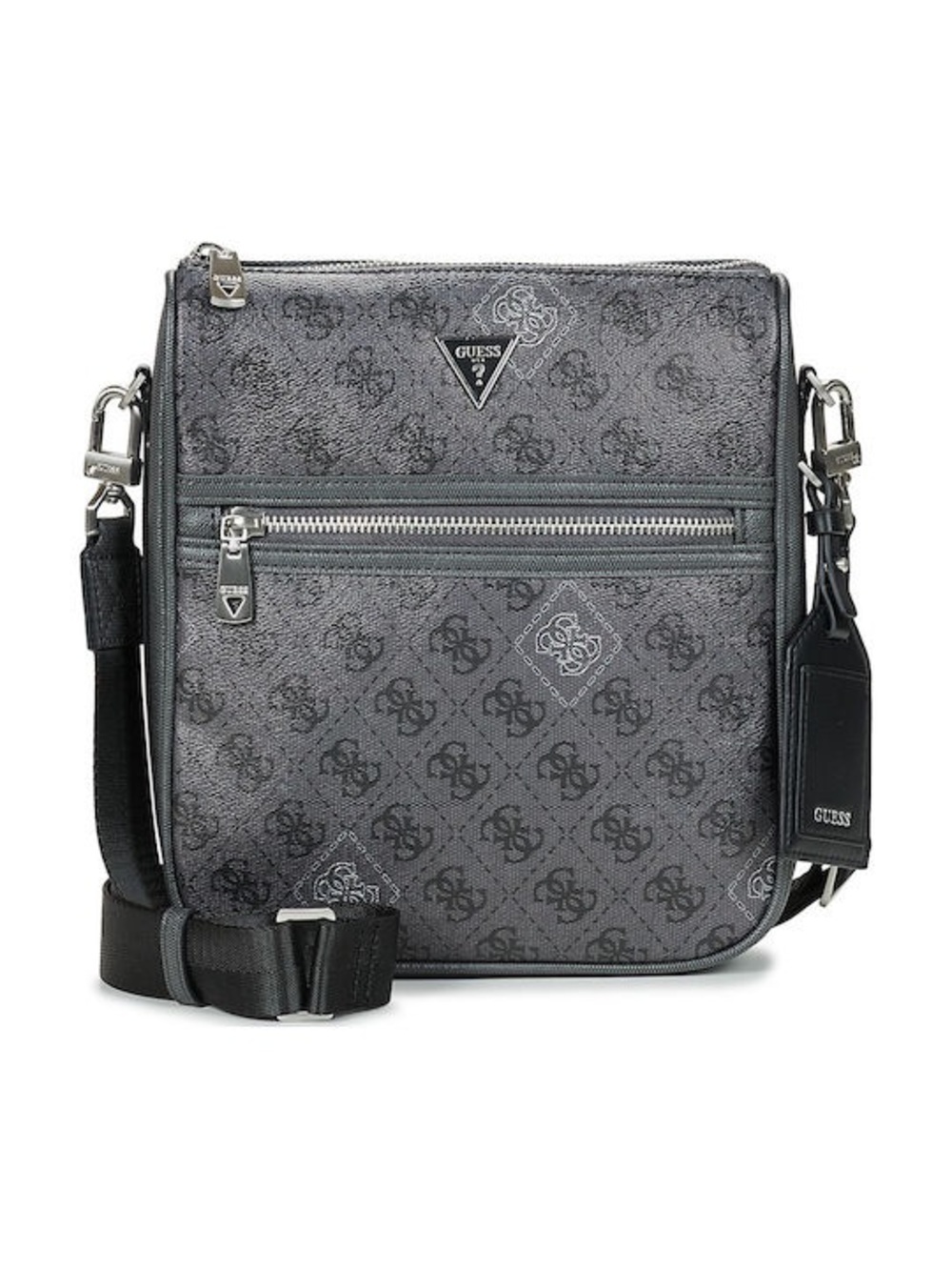 New GUESS Gray Monogram Messenger Bag with Silver Hardware